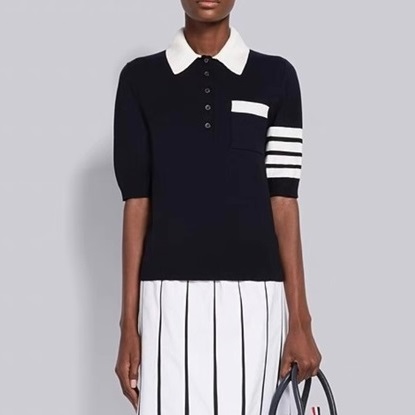 トムブラウンレディースネイビーポロ半袖Tシャツh83