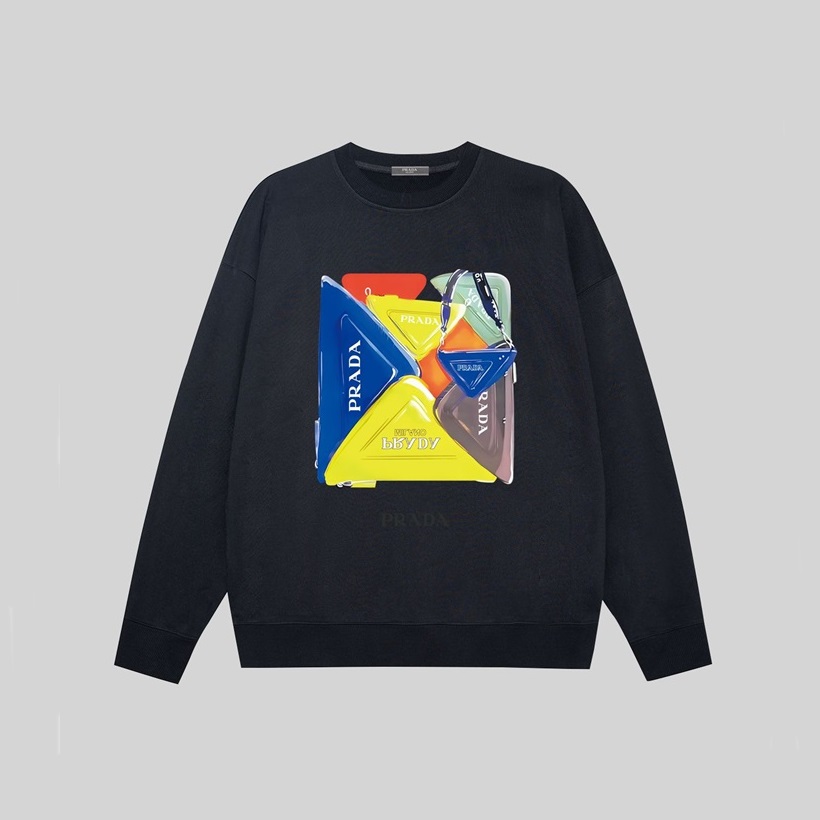 プラダメンズクルーネックブラックスウェットシャツr685