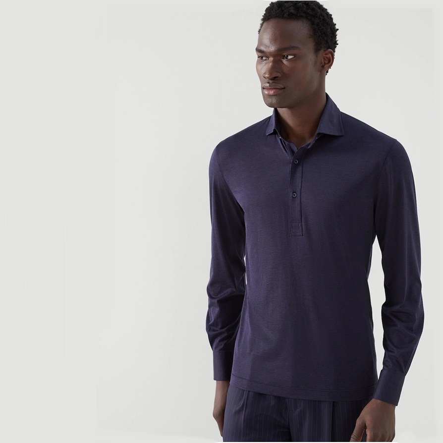 ブルネロクチネリメンズネイビーポロ長袖Tシャツu73