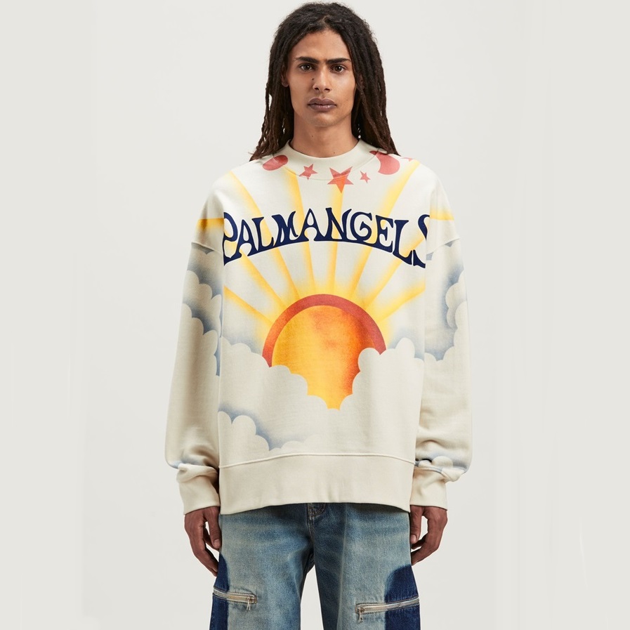 パームエンジェルスメンズブラッククルーネックスウェットシャツm409