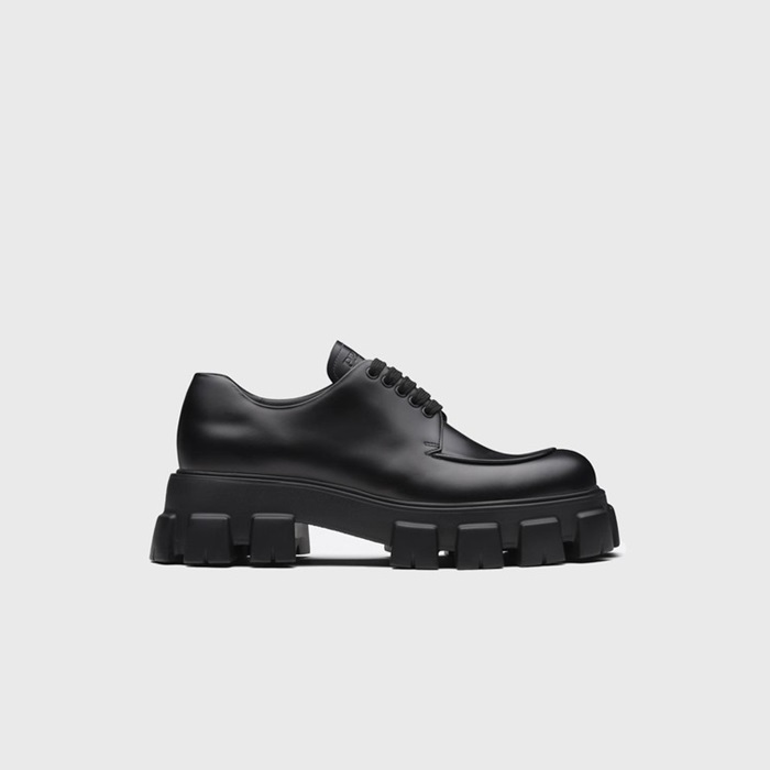 プラダメンズモノリスブラッシュドレザーレースアップシューズr708