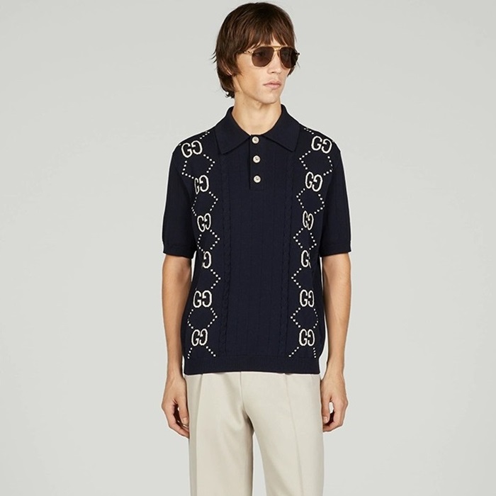 グッチメンズネイビーポロ半袖Tシャツu980