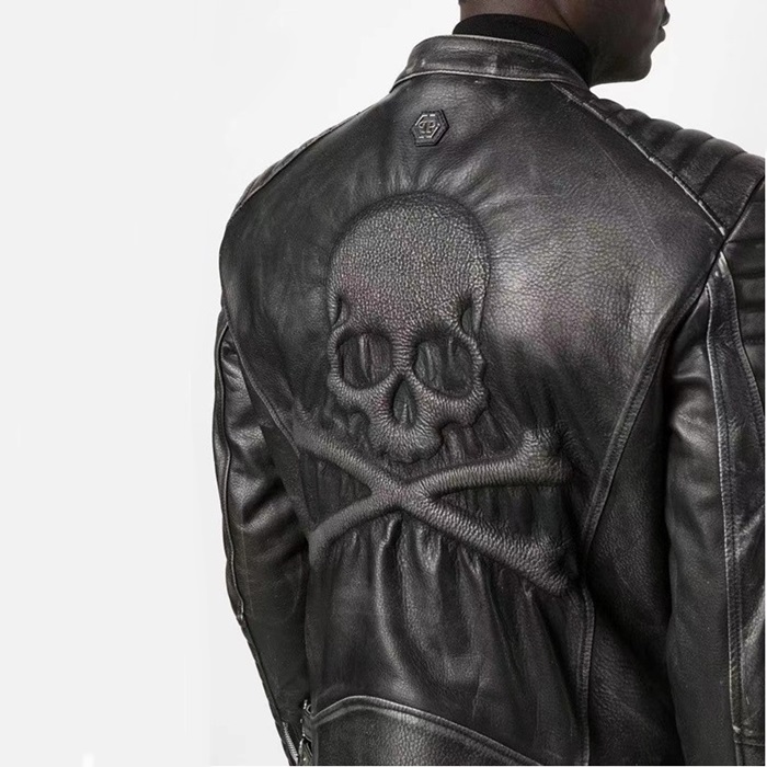 フィリッププレインメンズブラックレザージャケットi0175