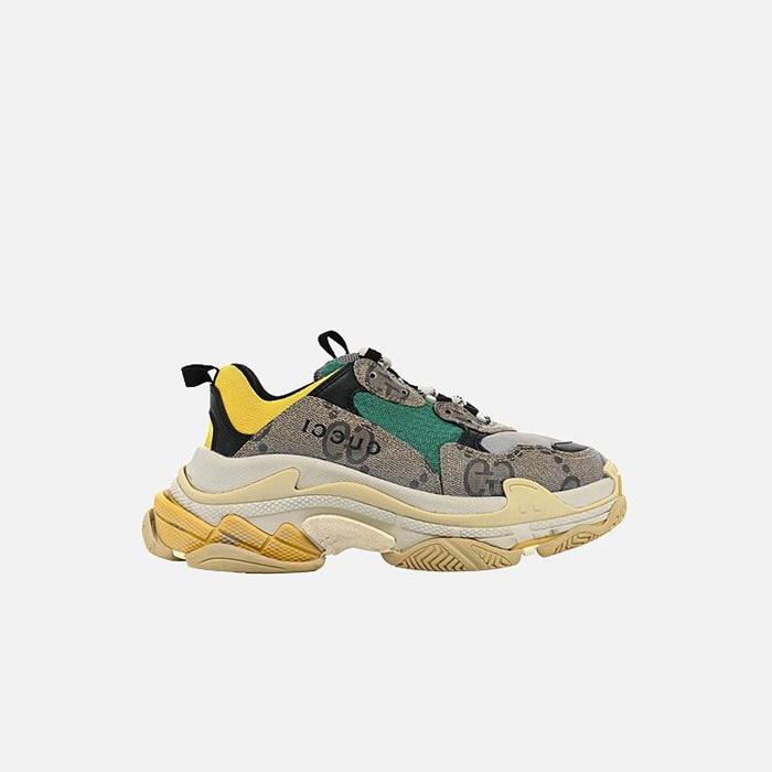 グッチバレンシアガユニセックスハッカープロジェクトトリプルイエローグリーンスニーカーa636