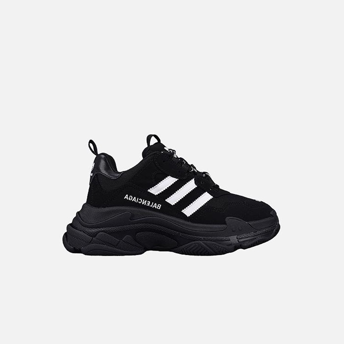 バレンシアガアディダスユニセックストリプルブラックスニーカーa669