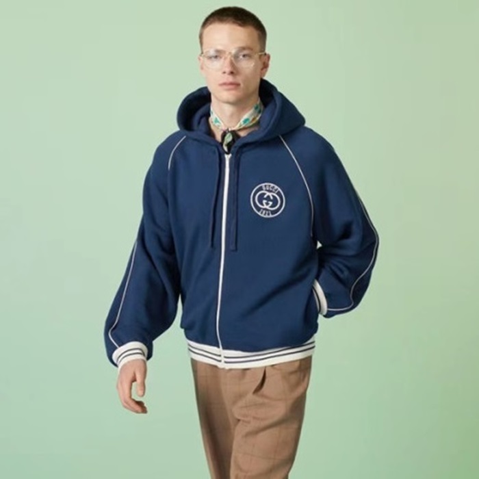 グッチメンズカジュアルブルージップアップジャケットu1001