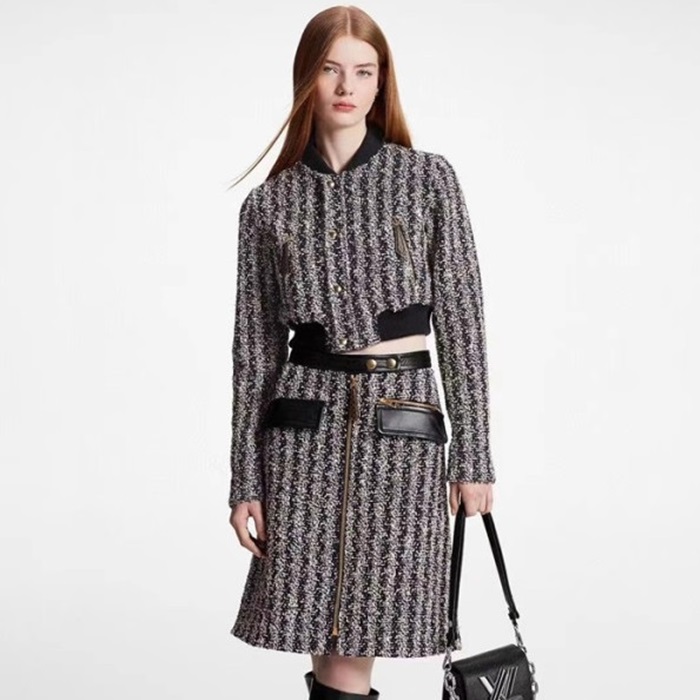 ルイヴィトンレディースブラックツイードジャケットv1902