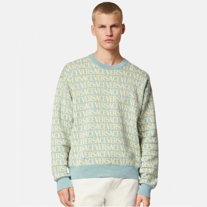 ヴェルサーチェメンズグリーンクルーネックニットe116