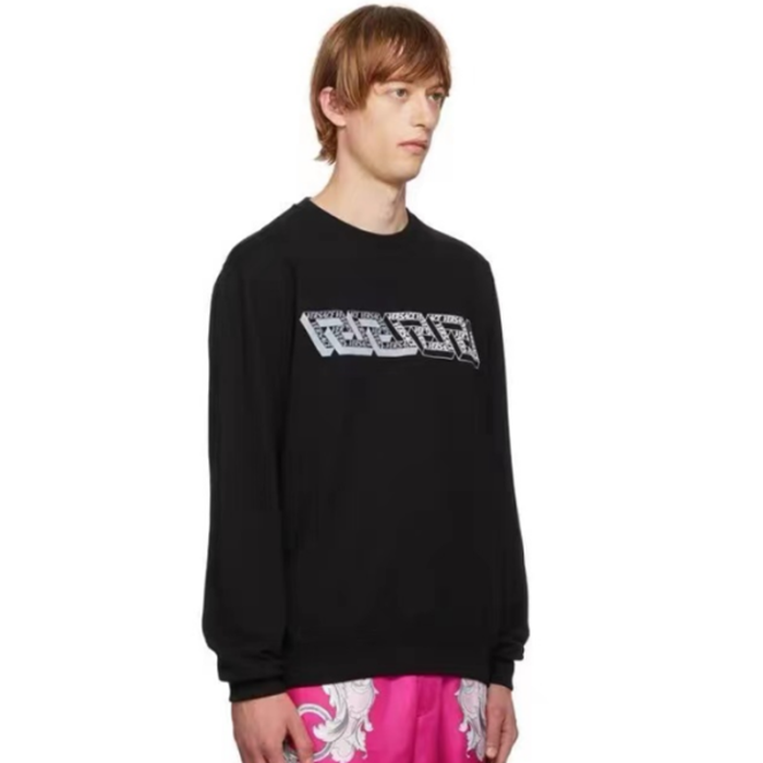 ヴェルサーチェメンズブラッククルーネックスウェットシャツe118