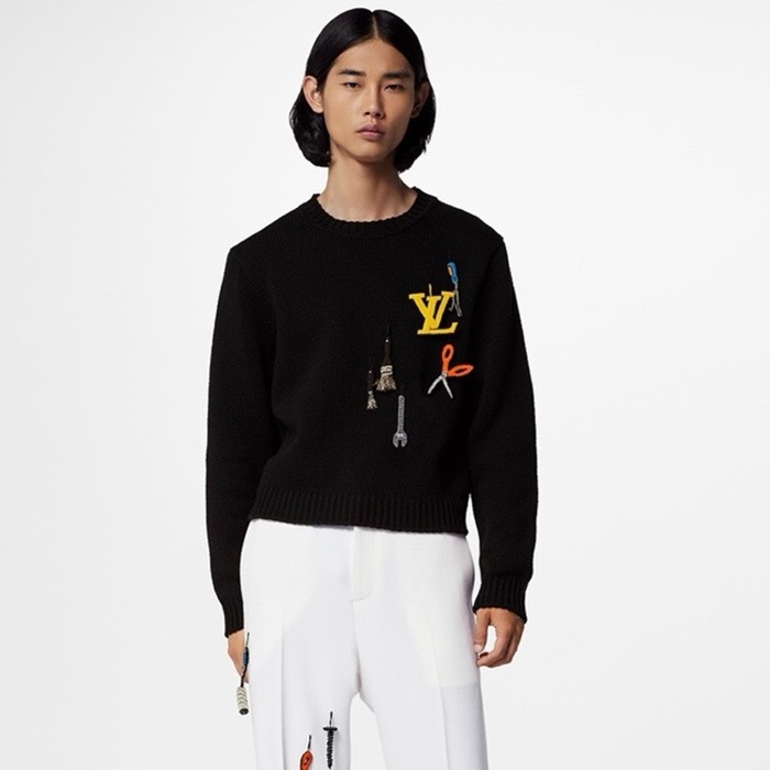 ルイヴィトンメンズブラッククルーネックニットv1920
