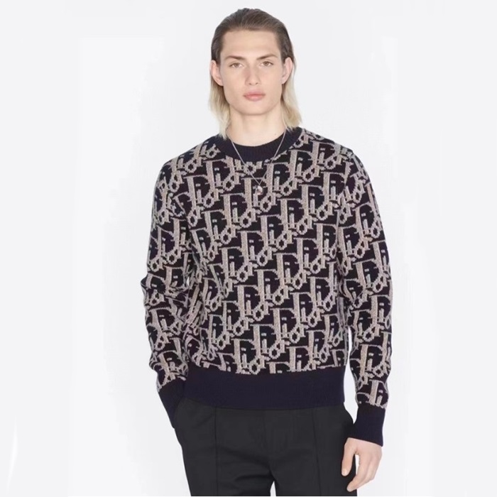 ディオールメンズネイビークルーネックニットi721