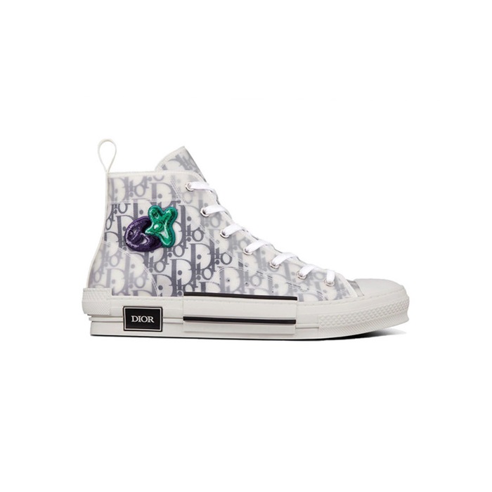 ディオールメンズB23ハイトップオブリークキャンバスパープル刺繍パッチスニーカーi714