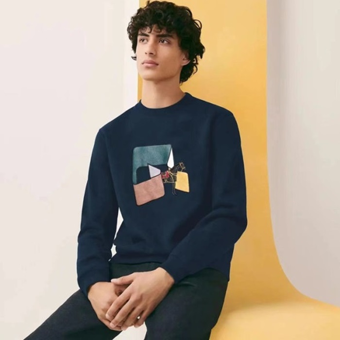 エルメスメンズモダンネイビースウェットシャツe317