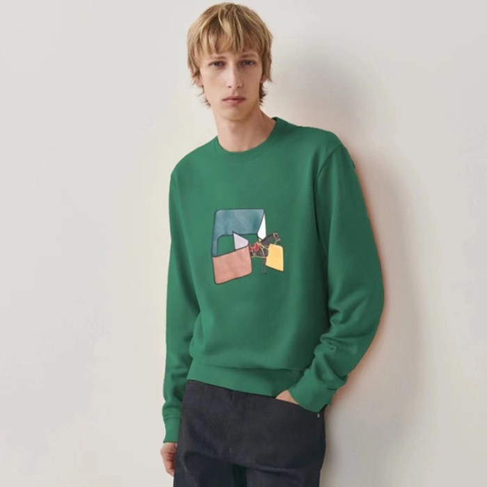 エルメスメンズモダングリーンスウェットシャツe318