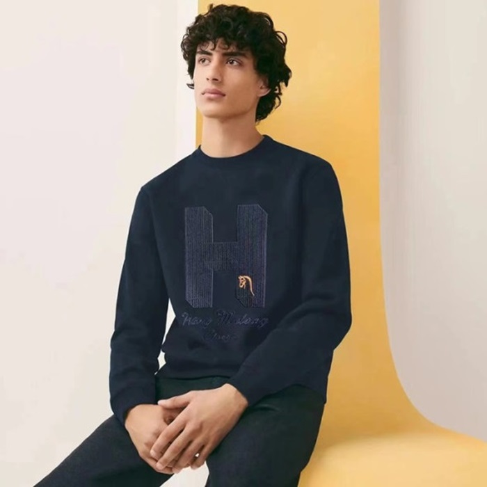 エルメスメンズモダンネイビースウェットシャツe321