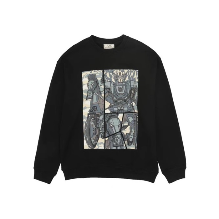 エルメスメンズモダンブラックスウェットシャツe323