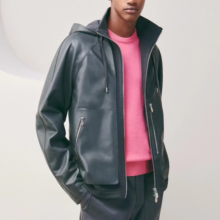 エルメスメンズブラックレザージャケットe325