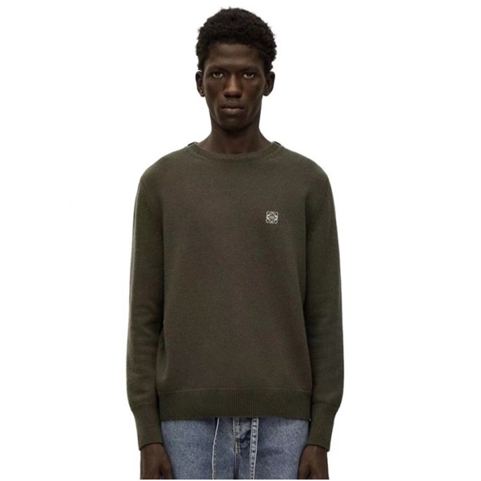 ロエベメンズカーキクルーネックセーターe803