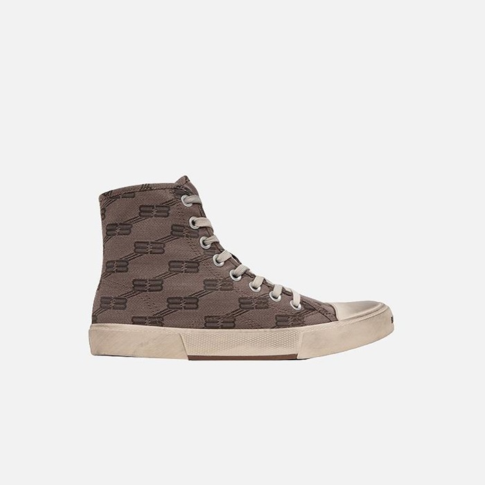 バレンシアガユニセックスモノグラムブラウンハイトップスニーカーa718