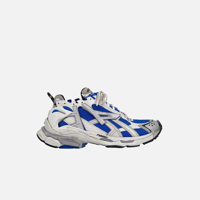 バレンシアガユニセックスランナー7ホワイトブルースニーカーa725