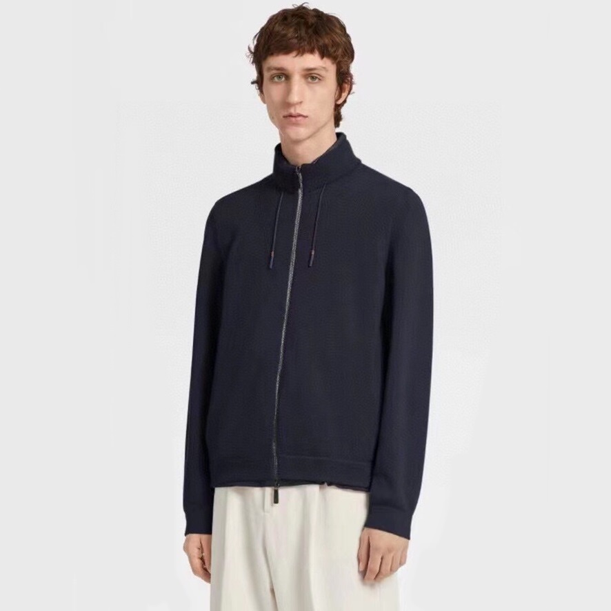 エルメネジルドゼニアメンズネイビーフードジャケットe114