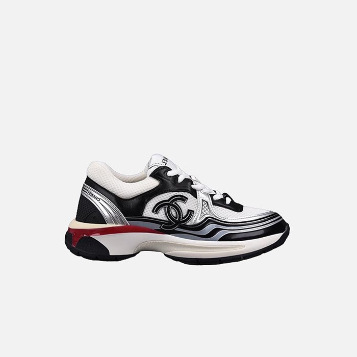 シャネルレディースシャシックスホワイト/ブラック/レッドテニススニーカーh530