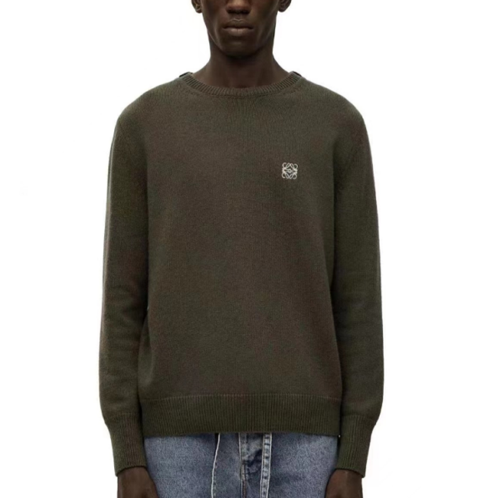 セリーヌメンズクルーネックカーキニットe222