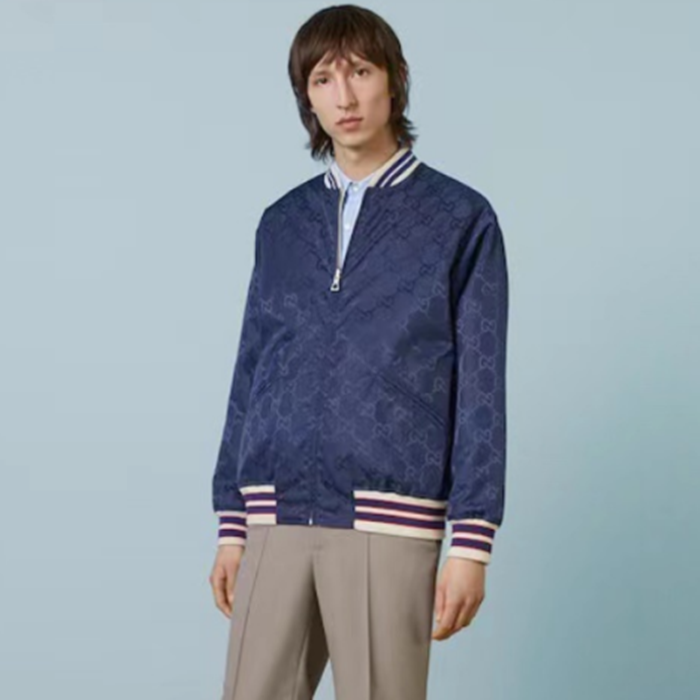 グッチメンズカジュアルブルー/ホワイト両面ジャケット/u1083