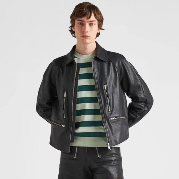 プラダメンズモダンブラックレザージャケットr769