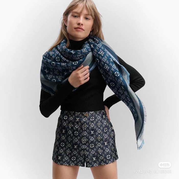 ルイヴィトンレディースブルーマフラーv1982