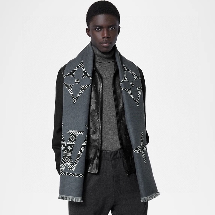 ルイヴィトンメンズブラックマフラーv1985