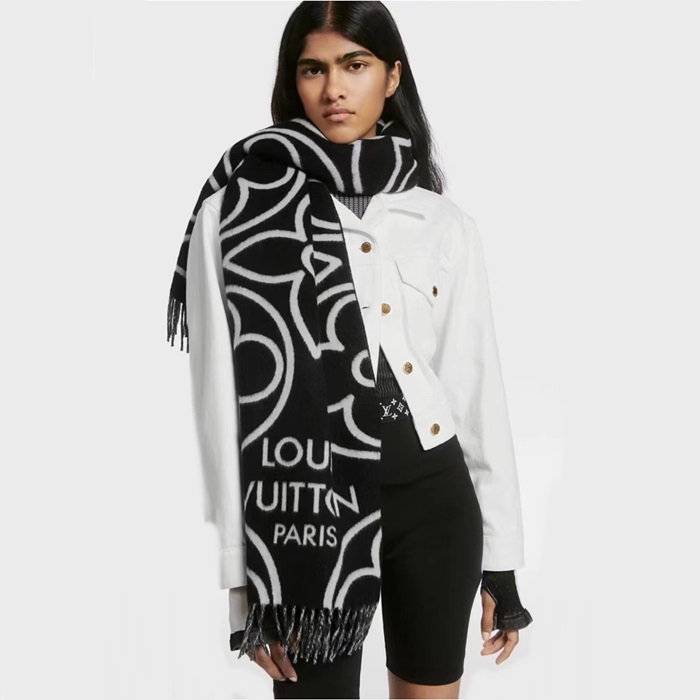 ルイヴィトンレディースブラックマフラーv1986