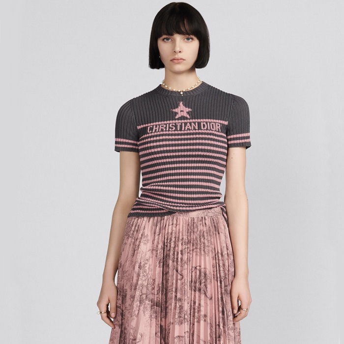 ディオールレディースグレークルーネック半袖Tシャツi795