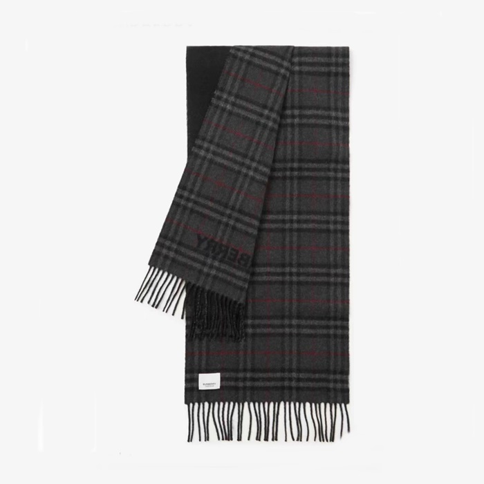 バーバリーメンズグレー両面マフラーu316