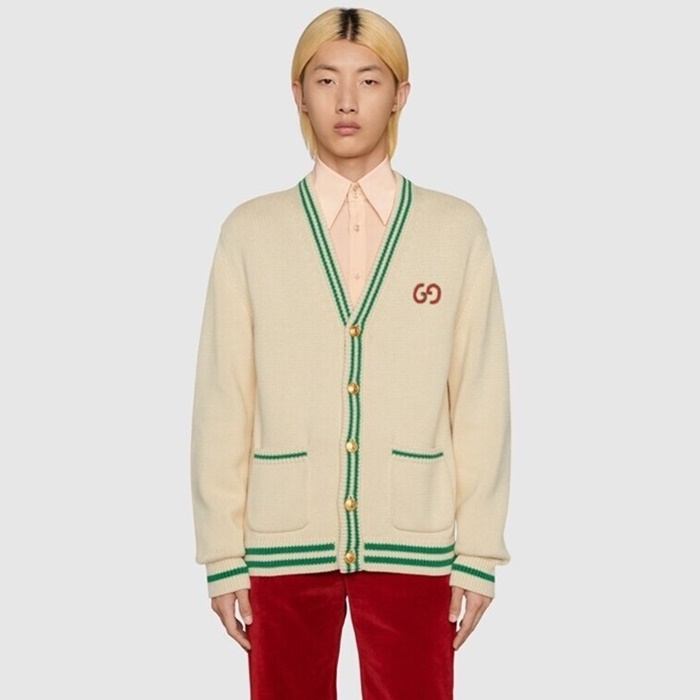 グッチメンズアイボリーネックカーディガンu1099