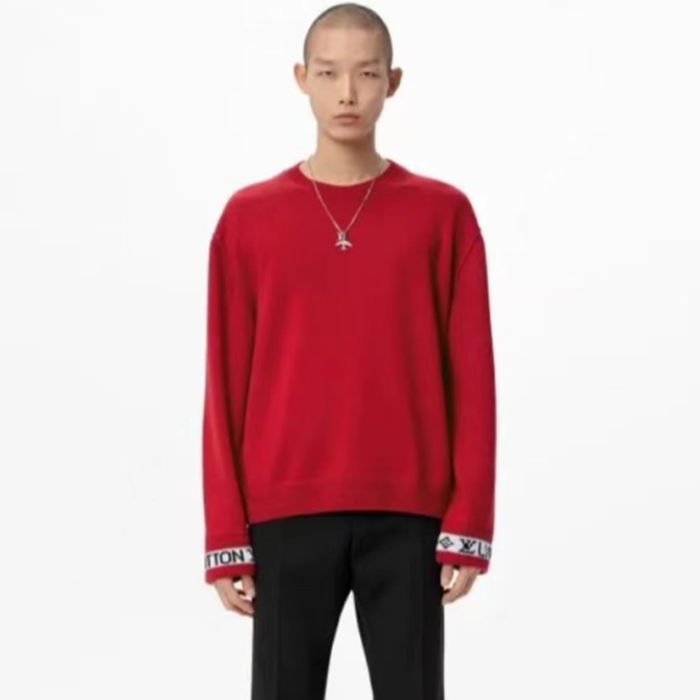 ルイヴィトンメンズレッドクルーネックニットv2011