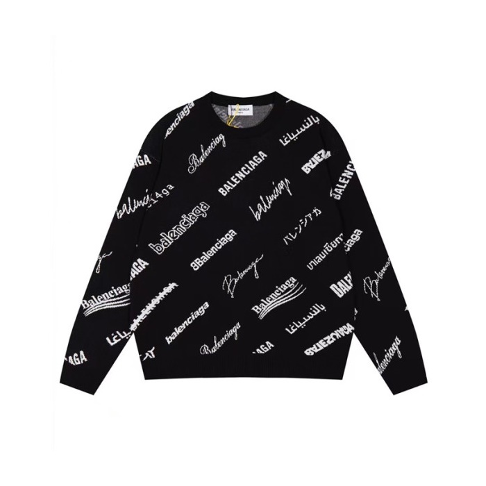 バレンシアガメンズブラッククルーネックニットa802