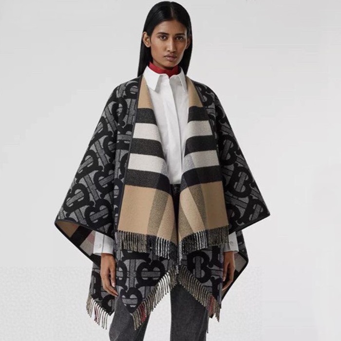 バーバリーレディースベージュ両面ポンチョu329