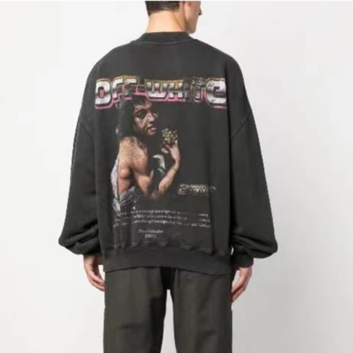 オフホワイトメンズモダンブラックスウェットシャツf75