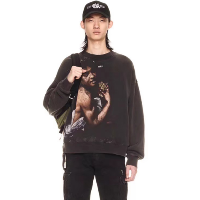 オフホワイトメンズモダンブラックスウェットシャツf76
