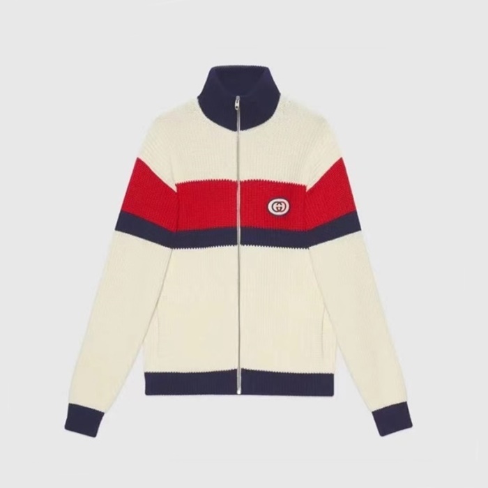 グッチメンズカジュアルホワイトニットジャケットu1106