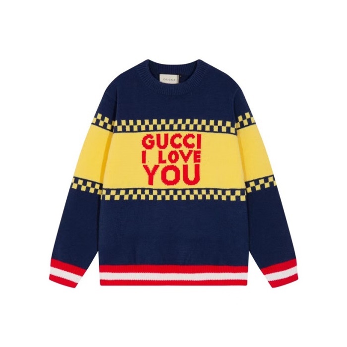 グッチメンズカジュアルクルーネックネイビーニットu1108