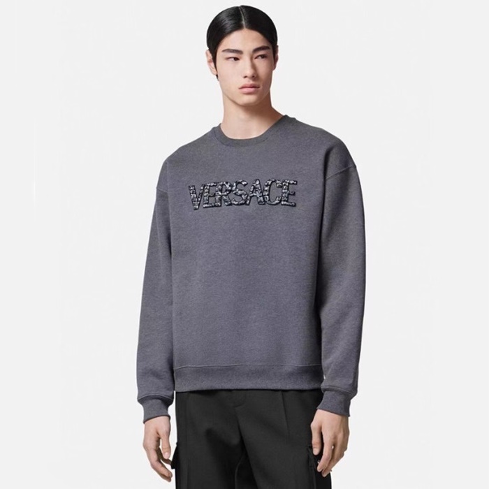 ヴェルサーチェメンズグレークルーネックスウェットシャツe122