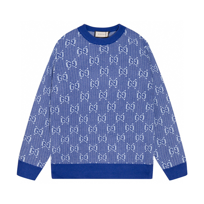 グッチメンズカジュアルクルーネックブルーセーターu1111