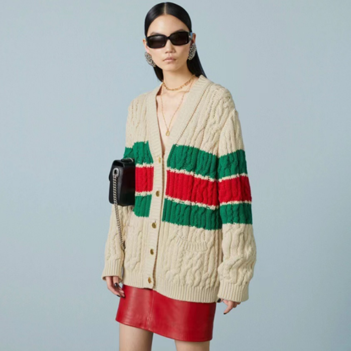 グッチレディースアイボリーネックカーディガンu1116