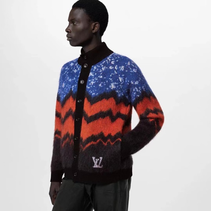 ルイヴィトンメンズネックブルーブラックカーディガンv2030