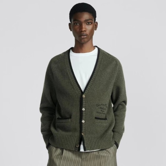 ディオールユニセックスカーキネックカーディガンi850
