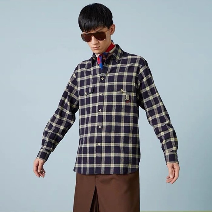 グッチメンズトレンディネイビーシャツu1119