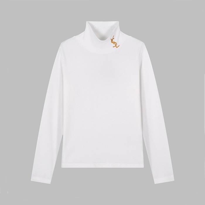 サンローランメンズホワイトタートルネック長袖Tシャツl434