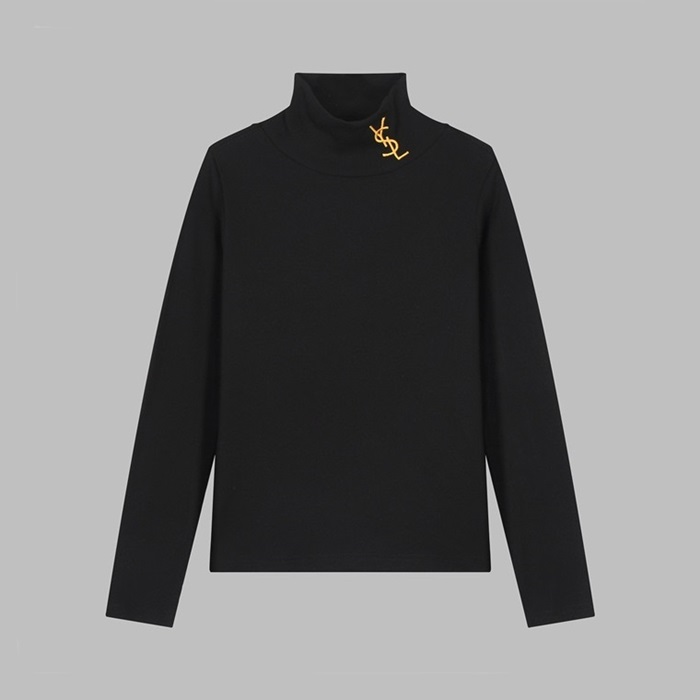 サンローランメンズブラックタートルネック長袖Tシャツl436